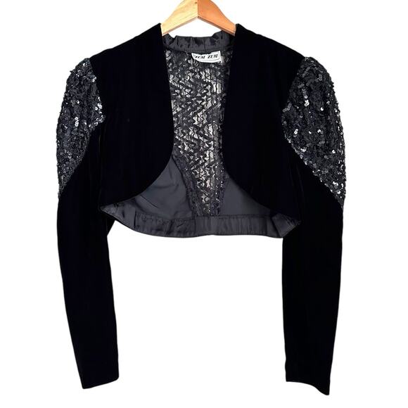 Zum Zum Bolero Women M Black Velvet Sequin Crop Lace Whimsigoth Party Victorian - Picture 1 of 7